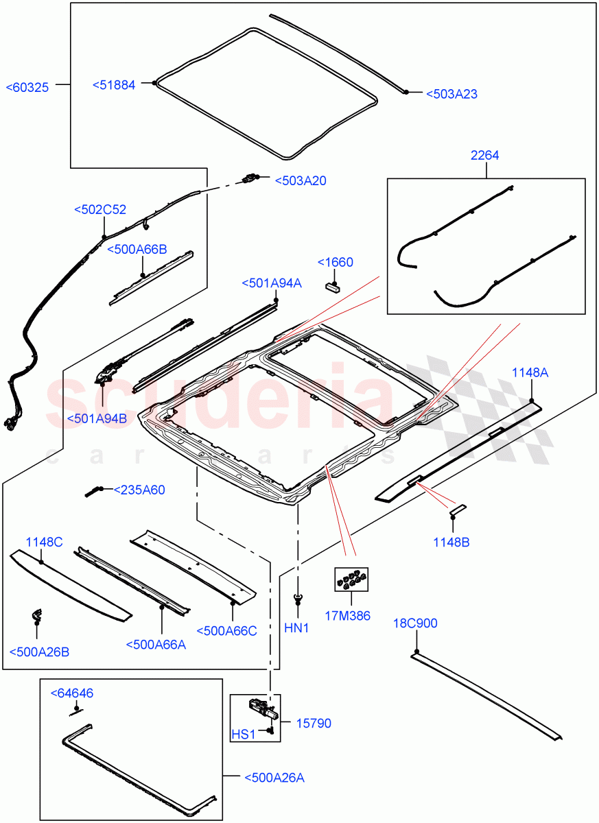 Sliding Roof Mechanism And Controls (Sunroof Frame) (With Roof Conversion-Panorama Power) of Land Rover Land Rover Range Rover (2022+) [4.4 V8 Turbo Petrol NC10]