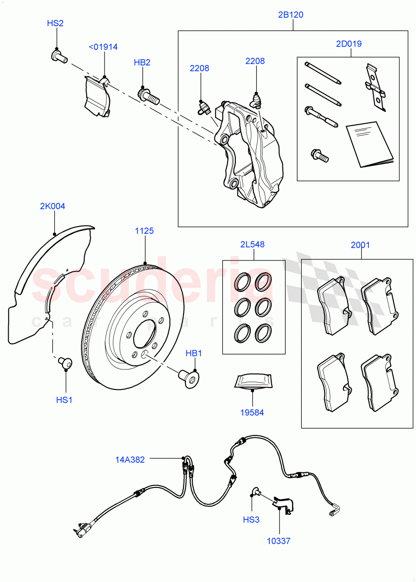 Front Brake Discs And Calipers (Solihull Plant Build) (Front Disc And Caliper Size 19) ((V) FROMJA000001) of Land Rover Land Rover Discovery 5 (2017+) [3.0 Diesel 24V DOHC TC]