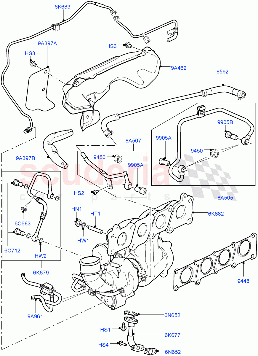 Turbocharger (2.0L 16V TIVCT T/C 240PS Petrol) of Land Rover Land Rover Range Rover (2012-2021) [2.0 Turbo Petrol GTDI]