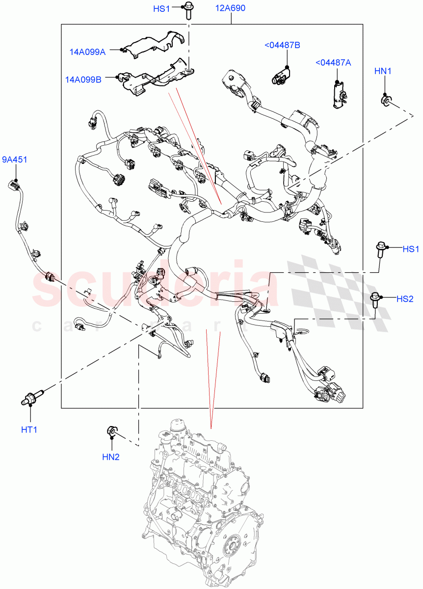 Engine Harness (2.0L AJ20D4 Diesel Mid PTA, 6 Speed Manual Trans BG6, Halewood (UK), 2.0L AJ20D4 Diesel LF PTA) of Land Rover Land Rover Range Rover Evoque (2019+) [1.5 I3 Turbo Petrol AJ20P3]