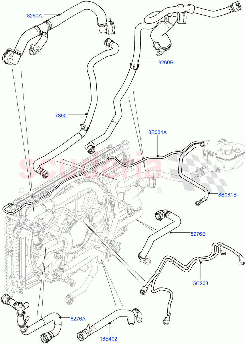 Cooling System Pipes And Hoses (2.0L I4 DSL HIGH DOHC AJ200, 9 Speed Auto AWD, Halewood (UK), 2.0L I4 DSL MID DOHC AJ200) of Land Rover Land Rover Range Rover Evoque (2012-2018) [2.0 Turbo Diesel]
