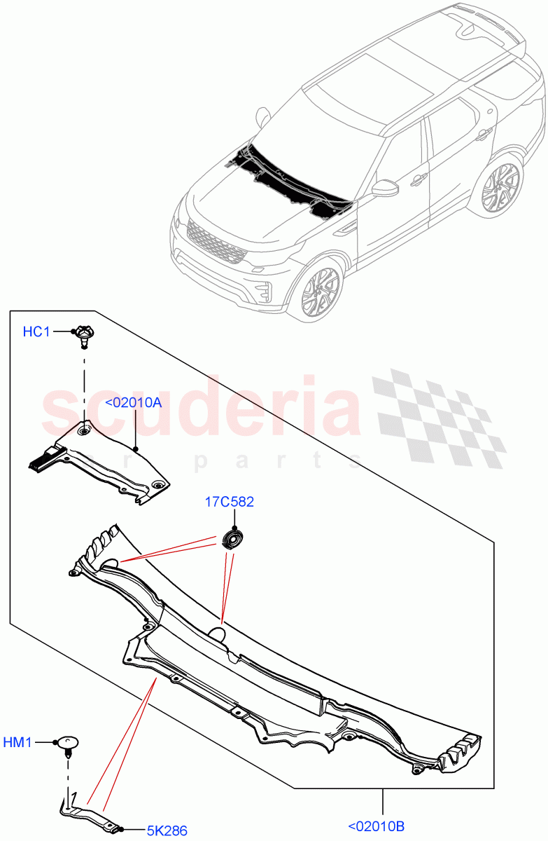 Cowl/Panel And Related Parts (Nitra Plant Build) ((V) FROMK2000001) of Land Rover Land Rover Discovery 5 (2017+) [3.0 Diesel 24V DOHC TC]