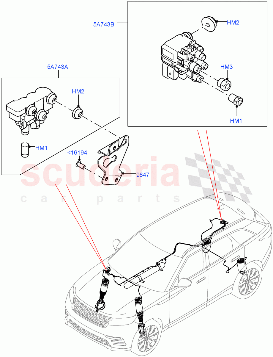 Air Suspension Compressor And Lines (Air Suspension Lines) (With Four Corner Air Suspension, With Performance Suspension) ((V) TOLA999999) of Land Rover Land Rover Range Rover Velar (2017+) [5.0 OHC SGDI SC V8 Petrol]