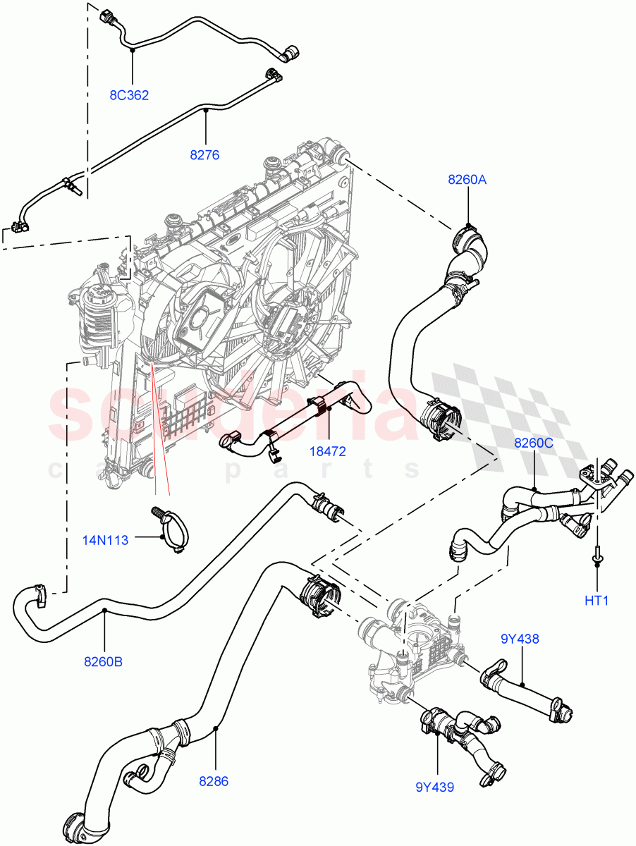 Cooling System Pipes And Hoses (4.4L DOHC DITC V8 Diesel, Less Active Tranmission Warming) ((V) FROMKA000001) of Land Rover Land Rover Range Rover Sport (2014+) [4.4 DOHC Diesel V8 DITC]