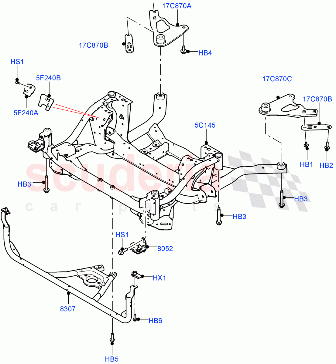 Front Cross Member & Stabilizer Bar (Crossmember) ((V) TOLA999999) of Land Rover Land Rover Range Rover Velar (2017+) [2.0 Turbo Petrol AJ200P]