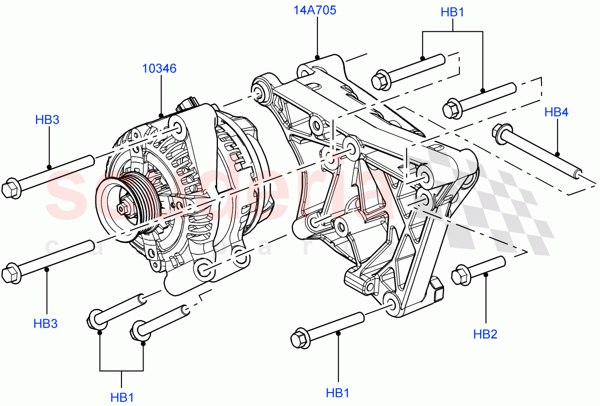 Alternator And Mountings (3.6L V8 32V DOHC EFi Diesel Lion) ((V) FROM7A000001, (V) TO9A999999) of Land Rover Land Rover Range Rover Sport (2005-2009) [4.2 Petrol V8 Supercharged]