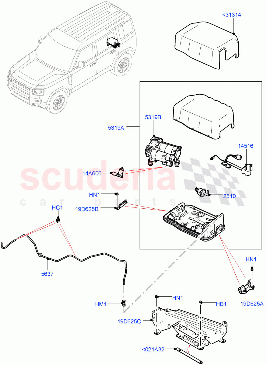 Air Suspension Compressor And Lines (Compressor Assy) (With Four Corner Air Suspension, Less Electric Engine Battery, Electric Engine Battery-MHEV) of Land Rover Land Rover Defender (2020+) [2.0 Turbo Petrol AJ200P]