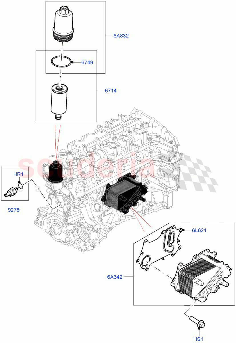 Oil Cooler And Filter (3.0L AJ20D6 Diesel High) of Land Rover Land Rover Range Rover (2022+) [3.0 I6 Turbo Diesel AJ20D6]