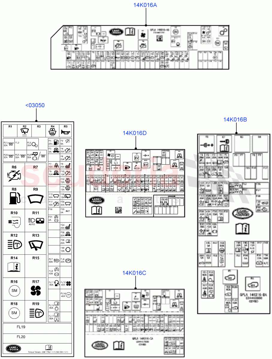 Labels (Fuse Box) of Land Rover Land Rover Range Rover (2012-2021) [3.0 I6 Turbo Petrol AJ20P6]