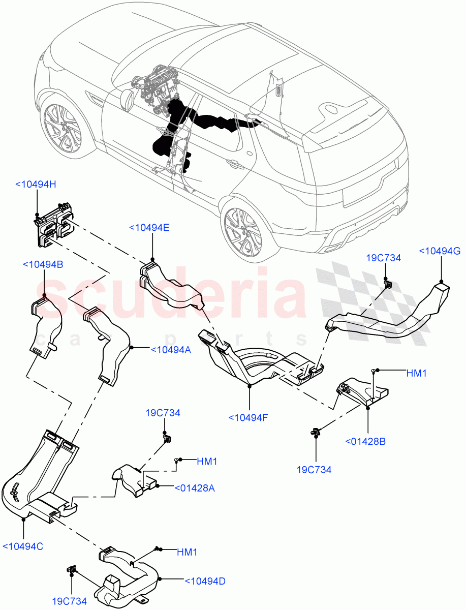 Air Vents, Louvres And Ducts (Internal Components, Floor, Nitra Plant Build) ((V) FROMK2000001, (V) TOL2999999) of Land Rover Land Rover Discovery 5 (2017+) [3.0 I6 Turbo Petrol AJ20P6]