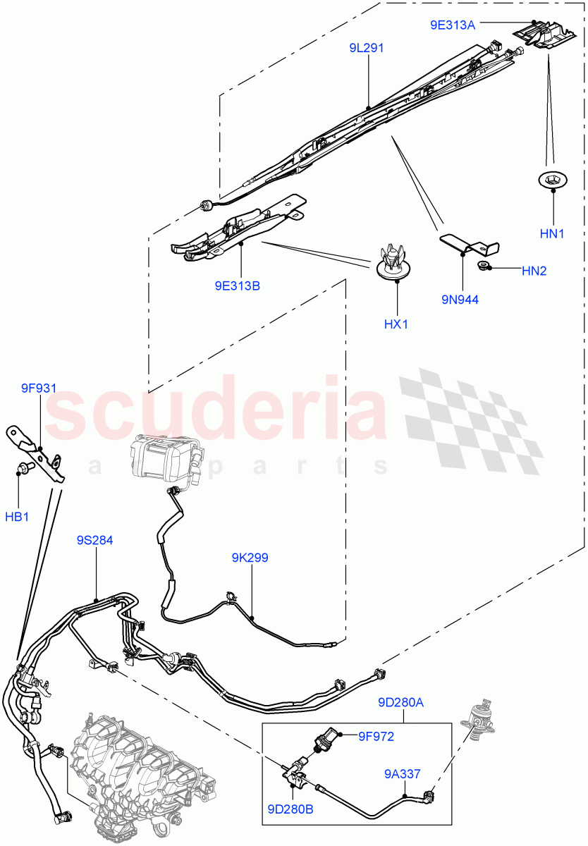 Fuel Lines (Under Floor, Centre And Front) (2.0L 16V TIVCT T/C Gen2 Petrol, Halewood (UK), 2.0L 16V TIVCT T/C 240PS Petrol) of Land Rover Land Rover Range Rover Evoque (2012-2018) [2.0 Turbo Petrol GTDI]