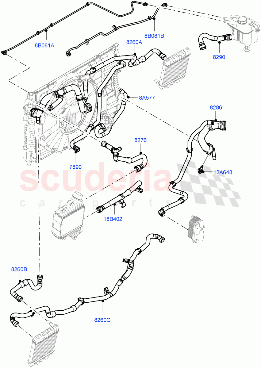 Cooling System Pipes And Hoses (2.0L AJ20P4 Petrol High PTA, Changsu (China), Extra High Engine Cooling, Less Active Tranmission Warming) of Land Rover Land Rover Range Rover Evoque (2019+) [2.0 Turbo Petrol AJ200P]