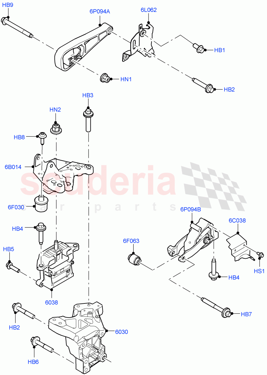 Engine Mounting (1.5L AJ20P3 Petrol High PHEV, Halewood (UK), 1.5L AJ20P3 Petrol High) ((V) FROMLH000001) of Land Rover Land Rover Discovery Sport (2015+) [2.0 Turbo Petrol GTDI]