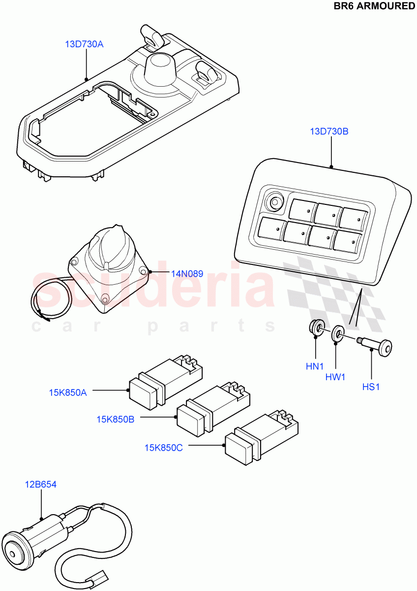Switches (With B6 Level Armouring) ((V) FROMAA000001) of Land Rover Land Rover Discovery 4 (2010-2016) [3.0 DOHC GDI SC V6 Petrol]