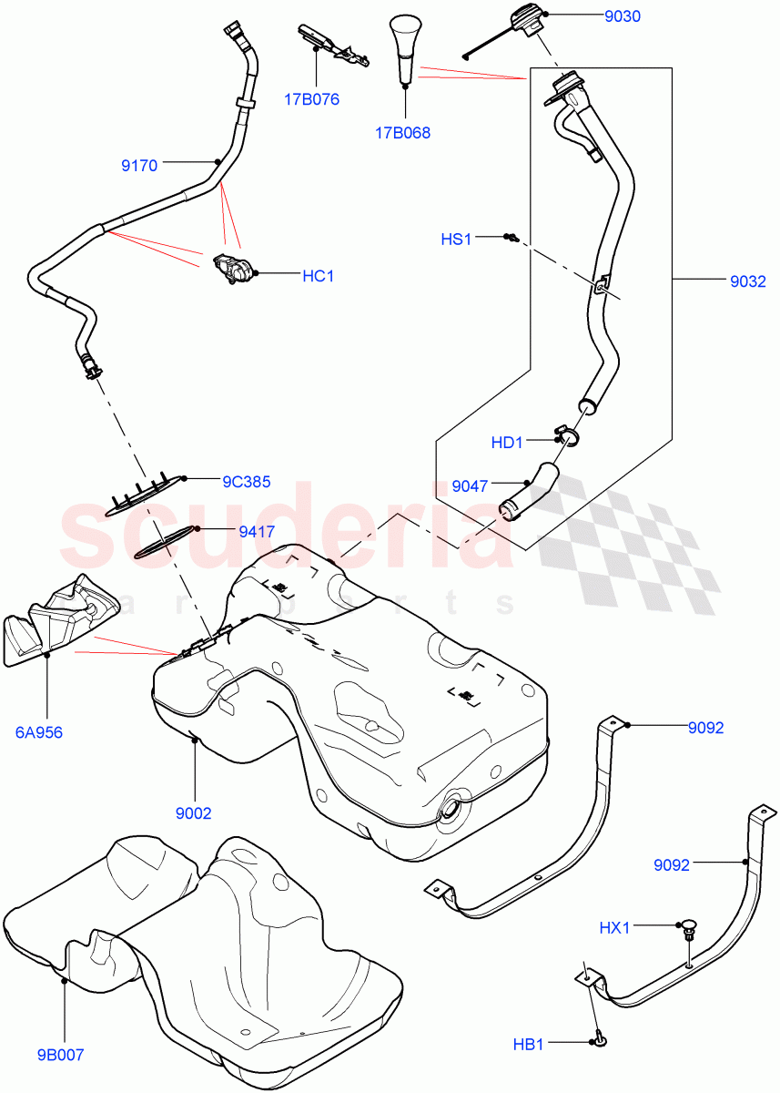 Fuel Tank & Related Parts (2.0L I4 DSL MID DOHC AJ200, Itatiaia (Brazil), Less Emission Tank, 2.0L I4 DSL HIGH DOHC AJ200) ((V) FROMGT000001) of Land Rover Land Rover Range Rover Evoque (2012-2018) [2.0 Turbo Diesel]