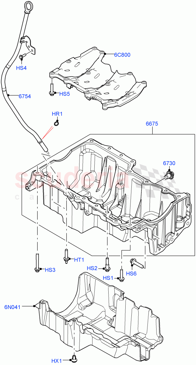 Oil Pan/Oil Level Indicator (2.0L I4 DSL MID DOHC AJ200, Halewood (UK), 2.0L I4 DSL HIGH DOHC AJ200) of Land Rover Land Rover Range Rover Evoque (2012-2018) [2.0 Turbo Diesel]