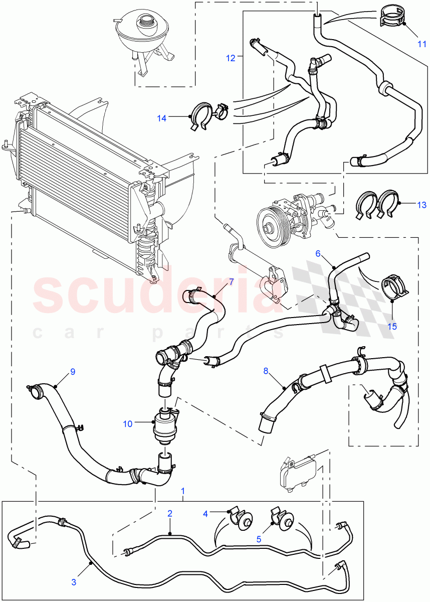 Radiator Hoses ((V) FROM7A000001, (V) TOBA999999) of Land Rover Land Rover Defender (2007-2016)