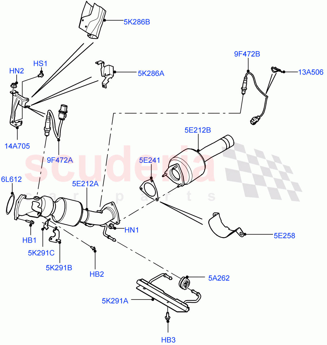 Exhaust System (Front) (2.0L 16V TIVCT T/C 240PS Petrol, Halewood (UK)) of Land Rover Land Rover Range Rover Evoque (2012-2018) [2.0 Turbo Petrol GTDI]