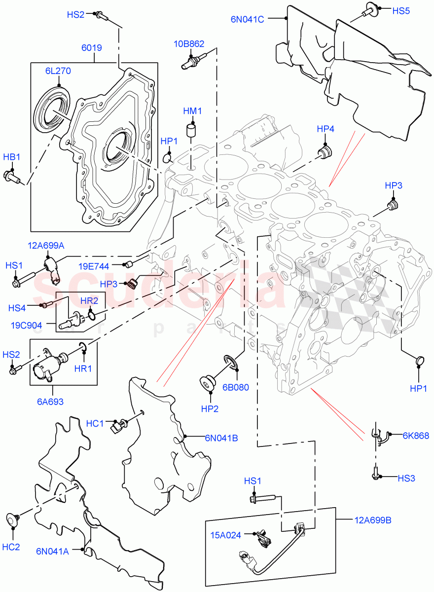 Cylinder Block And Plugs (2.0L I4 High DOHC AJ200 Petrol, 2.0L I4 Mid DOHC AJ200 Petrol, 2.0L I4 Mid AJ200 Petrol E100) ((V) FROMJH000001) of Land Rover Land Rover Range Rover Evoque (2012-2018) [2.0 Turbo Petrol AJ200P]