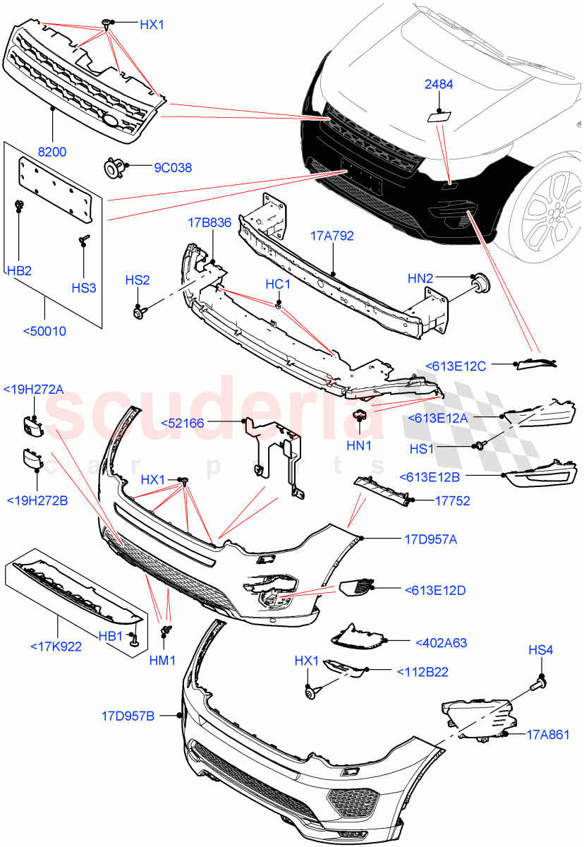 Radiator Grille And Front Bumper (Halewood (UK), Bumper-Aux Cooled Body Colour, Front Bumper - Painted Body Colour) ((V) TOKH999999) of Land Rover Land Rover Discovery Sport (2015+) [2.0 Turbo Diesel]