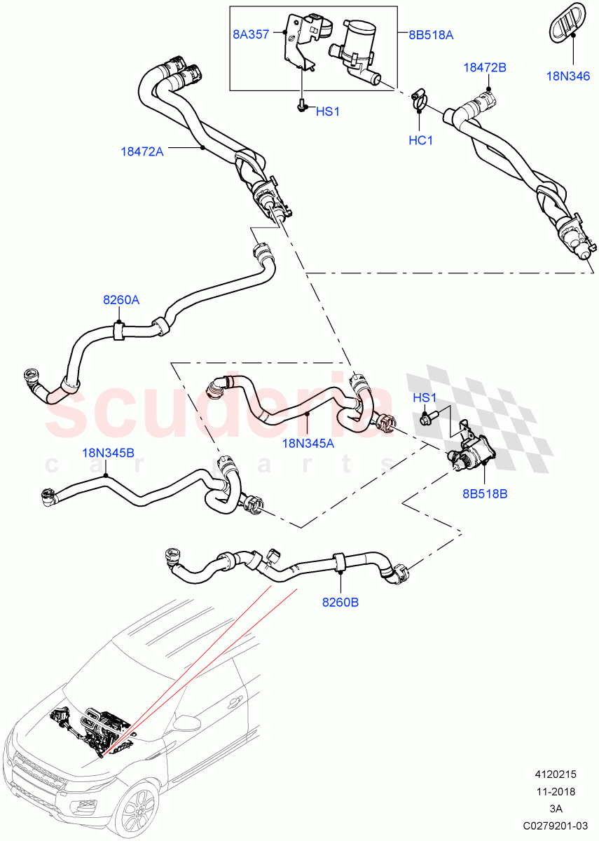 Heater Hoses (2.0L I4 High DOHC AJ200 Petrol, Halewood (UK), 2.0L I4 Mid DOHC AJ200 Petrol, 2.0L I4 Mid AJ200 Petrol E100) ((V) FROMJH000001) of Land Rover Land Rover Discovery Sport (2015+) [2.0 Turbo Diesel]