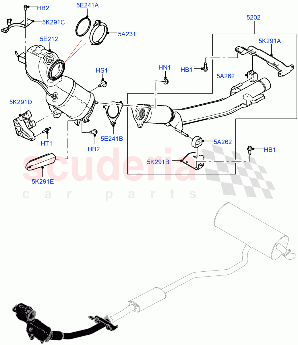 Front Exhaust System (1.5L AJ20P3 Petrol High, 8 Speed Automatic Trans 8G30, Changsu (China)) of Land Rover Land Rover Range Rover Evoque (2019+) [1.5 I3 Turbo Petrol AJ20P3]