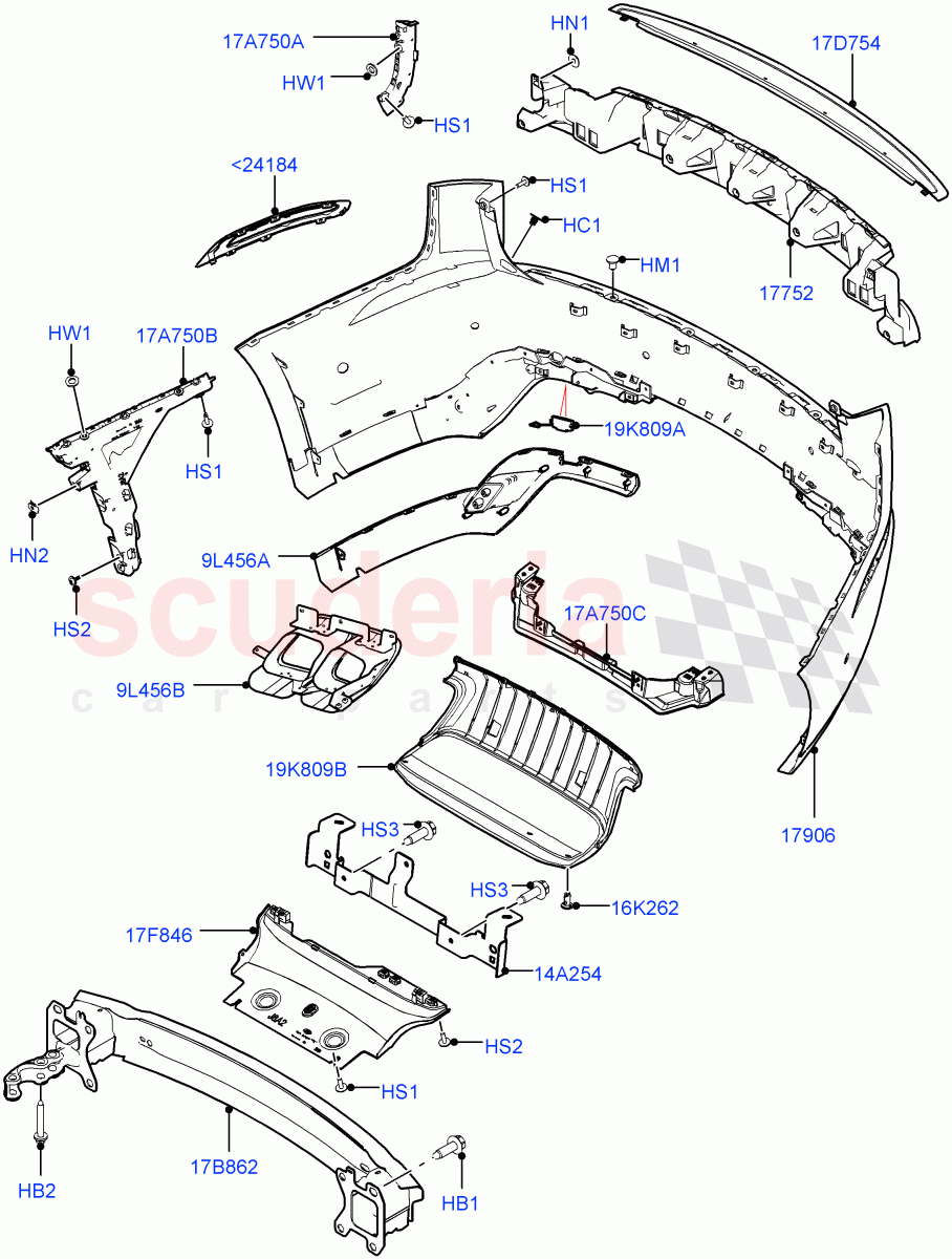 Rear Bumper (5.0L P AJ133 DOHC CDA S/C Enhanced, Limited Package) ((V) FROMKA000001) of Land Rover Land Rover Range Rover Velar (2017+) [5.0 OHC SGDI SC V8 Petrol]