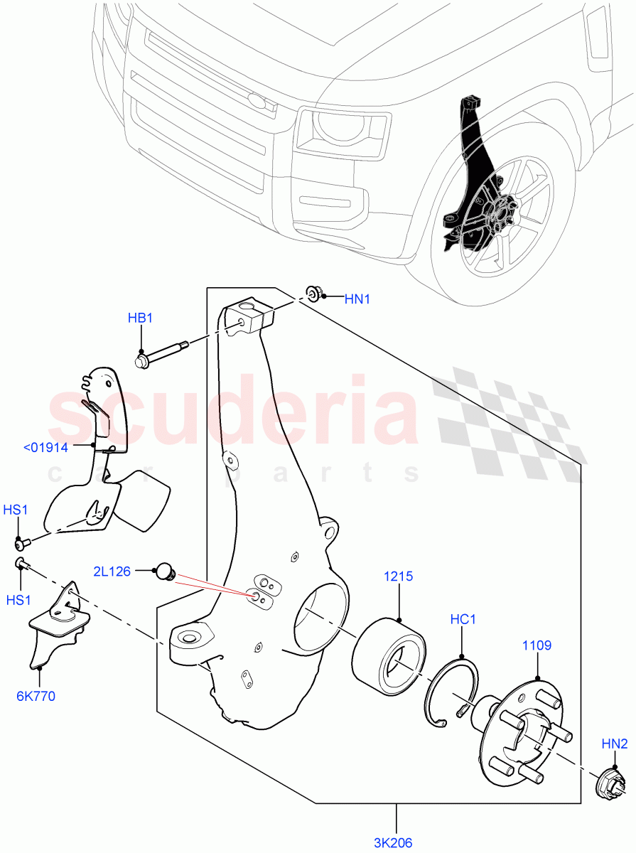Front Knuckle And Hub (Disc And Caliper Size-Frt 20/RR 20) ((V) TOL2999999) of Land Rover Land Rover Defender (2020+) [5.0 OHC SGDI SC V8 Petrol]