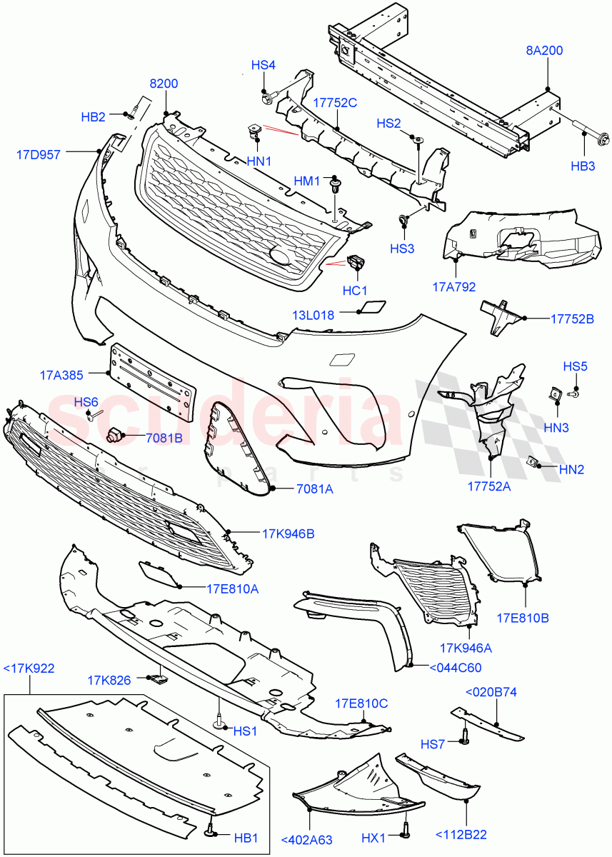Radiator Grille And Front Bumper (5.0L P AJ133 DOHC CDA S/C Enhanced, Limited Package) ((V) FROMKA000001) of Land Rover Land Rover Range Rover Velar (2017+) [3.0 I6 Turbo Diesel AJ20D6]