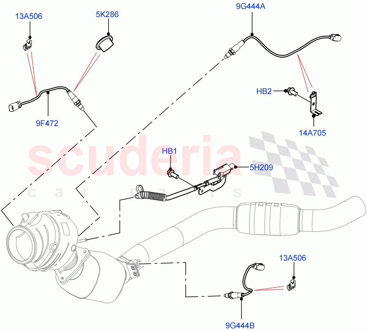 Exhaust Sensors And Modules (3.0L AJ20P6 Petrol High, China N6B (Petrol) - Compliance, EU6D - Final (Petrol) Emission, Beijing 6 Petrol Emission) ((V) FROMKA000001) of Land Rover Land Rover Range Rover Sport (2014+) [3.0 I6 Turbo Petrol AJ20P6]