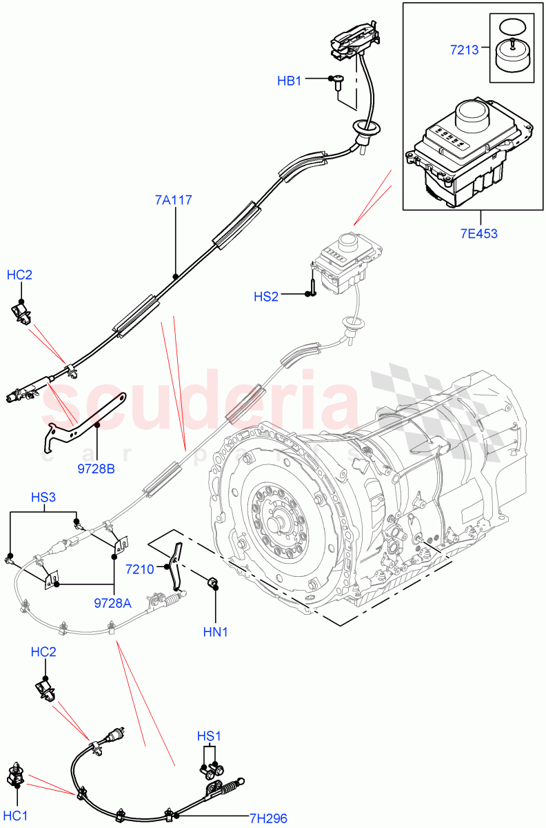 Gear Change-Automatic Transmission (Floor) (3.0L DOHC GDI SC V6 PETROL, 8 Speed Auto Trans ZF 8HP70 4WD, 5.0L OHC SGDI SC V8 Petrol - AJ133, 8 Speed Auto Trans ZF 8HP70 HEV 4WD, 4.4L DOHC DITC V8 Diesel, 3.0 V6 Diesel, 5.0L OHC SGDI NA V8 Petrol - AJ133) ((V) TOHA999999) of Land Rover Land Rover Range Rover (2012-2021) [3.0 I6 Turbo Petrol AJ20P6]