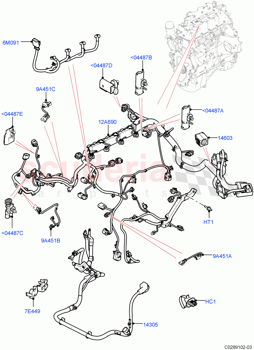 Engine Harness (Nitra Plant Build) (2.0L I4 DSL MID DOHC AJ200, 2.0L I4 DSL HIGH DOHC AJ200) ((V) FROMK2000001) of Land Rover Land Rover Discovery 5 (2017+) [2.0 Turbo Petrol AJ200P]