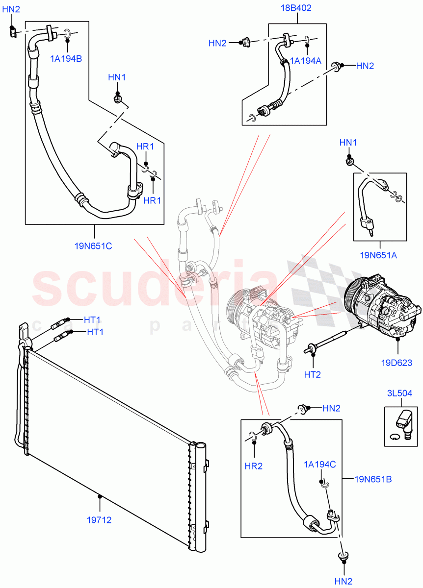 Air Conditioning Condensr/Compressr (2.0L AJ20P4 Petrol Mid PTA, Halewood (UK), 2.0L AJ20D4 Diesel High PTA, 2.0L AJ20D4 Diesel Mid PTA, 2.0L AJ20P4 Petrol High PTA, 2.0L AJ20D4 Diesel LF PTA, 2.0L AJ20P4 Petrol E100 PTA) ((V) FROMLH000001, (V) TOLH999999) of Land Rover Land Rover Discovery Sport (2015+) [2.2 Single Turbo Diesel]