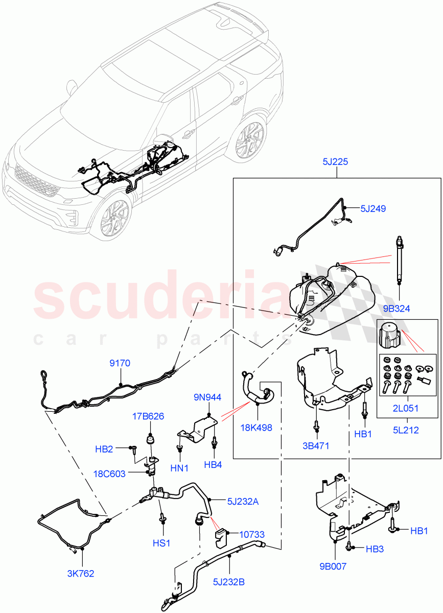 Exhaust Fluid Injection System (Tank And Filler, Nitra Plant Build) (3.0L AJ20D6 Diesel High, With Diesel Exh Fluid Emission Tank) ((V) FROMM2000001) of Land Rover Land Rover Discovery 5 (2017+) [3.0 I6 Turbo Diesel AJ20D6]