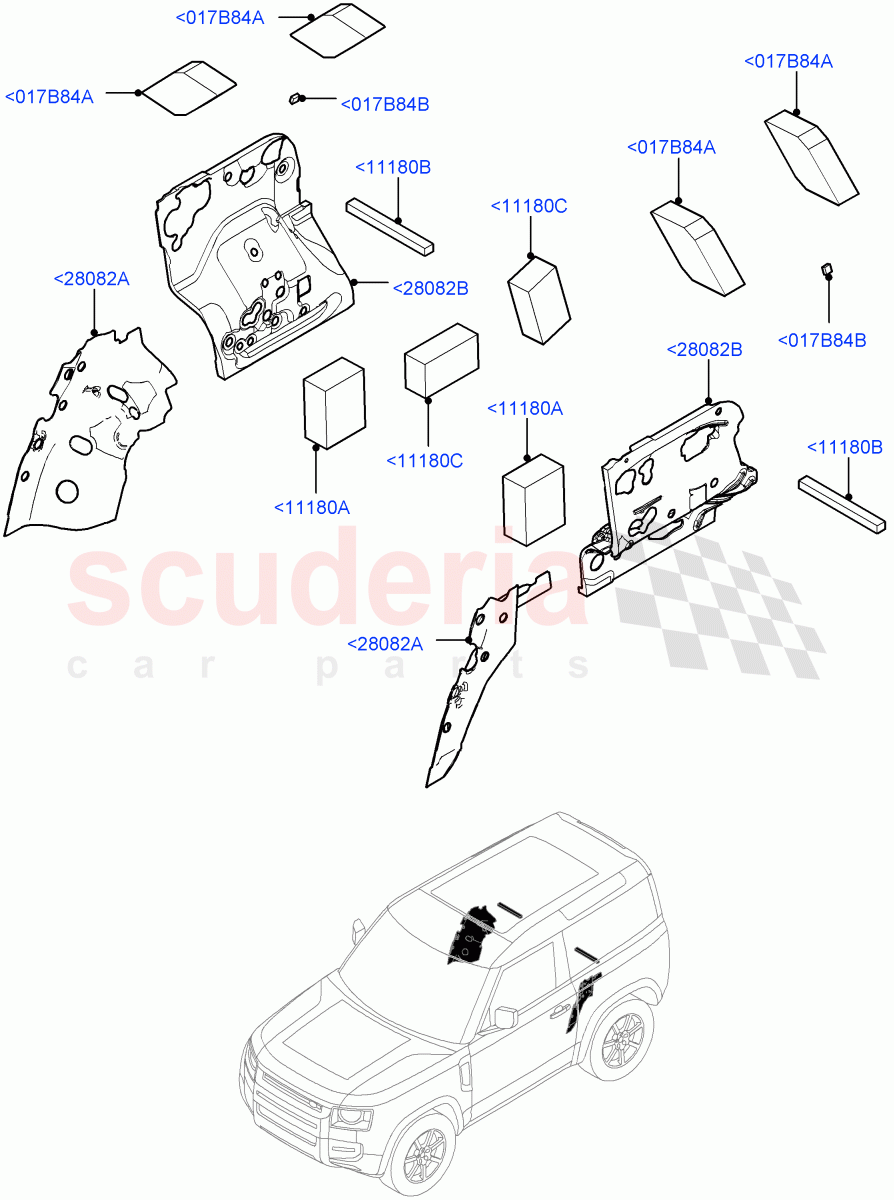 Insulators - Rear (Luggage Compartment) (Short Wheelbase) of Land Rover Land Rover Defender (2020+) [2.0 Turbo Petrol AJ200P]