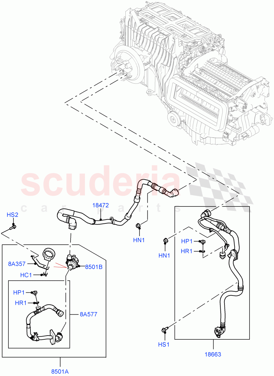 Heater Hoses (3.0L AJ20D6 Diesel High, With Ptc Heater, With Air Conditioning - Front/Rear, Less Heater) of Land Rover Land Rover Range Rover (2022+) [4.4 V8 Turbo Petrol NC10]