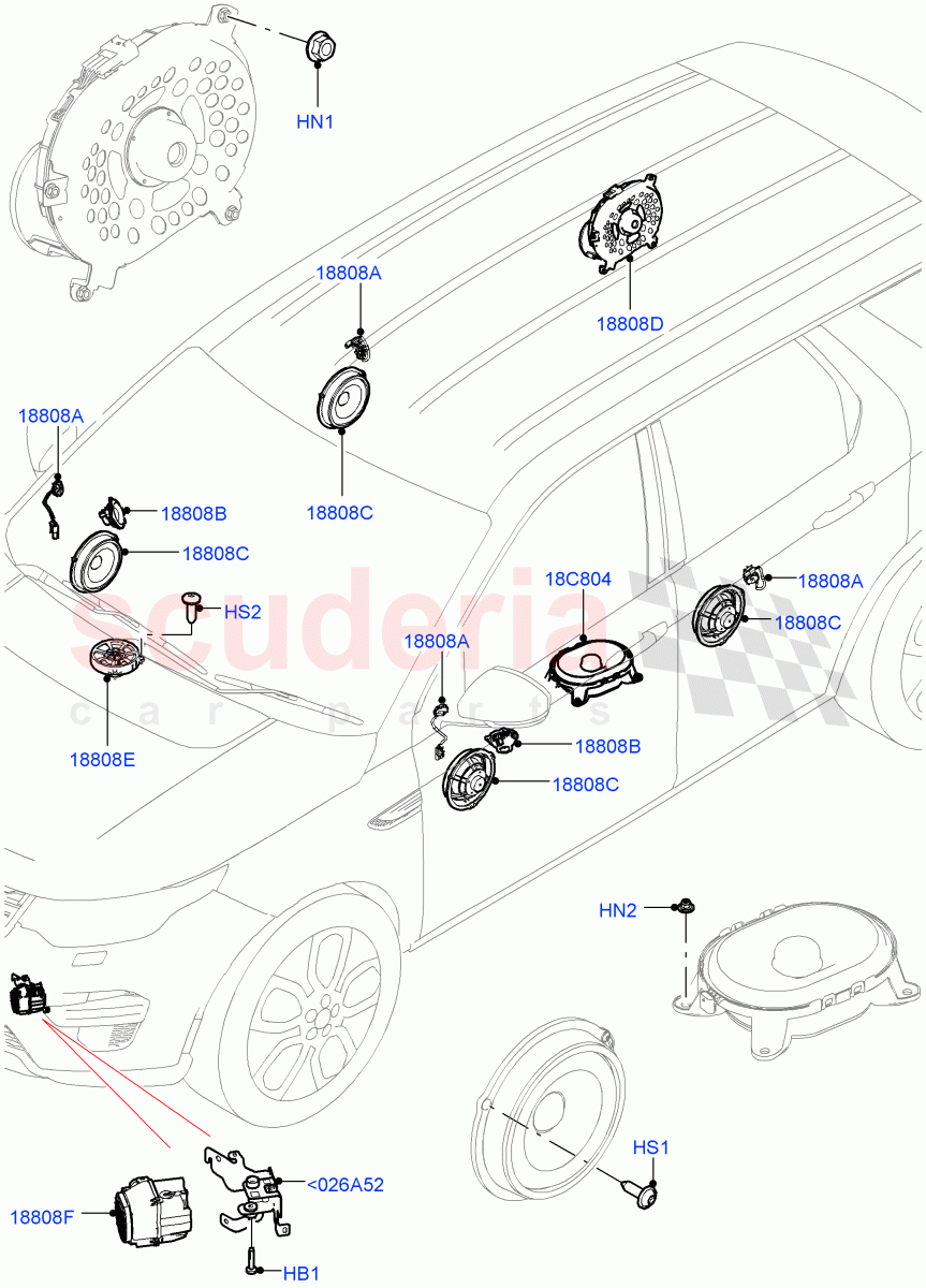 Speakers (Halewood (UK), Midline Sound System, Hi Line Audio System - 600 W) of Land Rover Land Rover Discovery Sport (2015+) [2.2 Single Turbo Diesel]