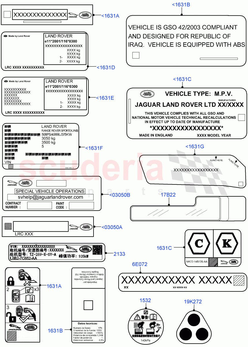 Labels (Information Decals) of Land Rover Land Rover Range Rover Velar (2017+) [3.0 DOHC GDI SC V6 Petrol]