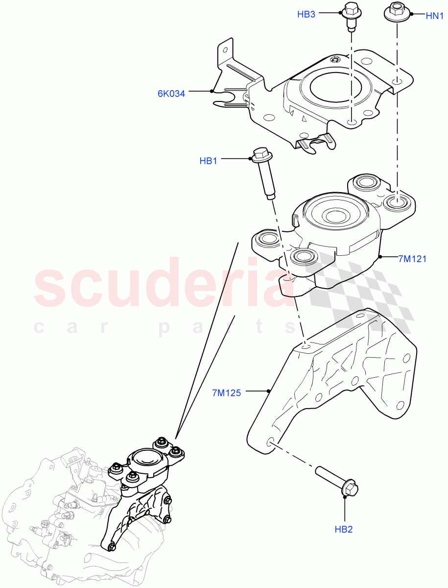Transmission Mounting (2.0L I4 DSL MID DOHC AJ200, 6 Speed Manual Trans-JLR M66 2WD, Halewood (UK), 6 Speed Manual Trans M66 - AWD) ((V) FROMGH000001) of Land Rover Land Rover Discovery Sport (2015+) [1.5 I3 Turbo Petrol AJ20P3]