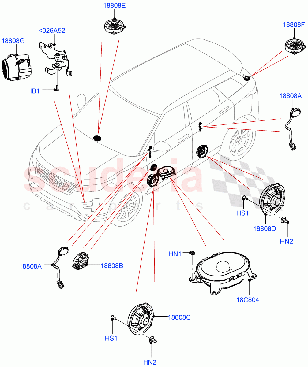 Speakers (Halewood (UK), Premium Audio 1280 W) of Land Rover Land Rover Range Rover Evoque (2019+) [2.0 Turbo Diesel AJ21D4]
