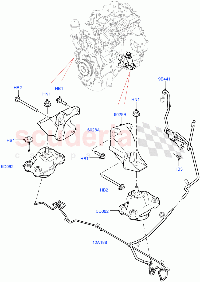 Engine Mounting (Solihull Plant Build) (2.0L I4 DSL MID DOHC AJ200, 2.0L I4 DSL HIGH DOHC AJ200) ((V) FROMHA000001) of Land Rover Land Rover Discovery 5 (2017+) [2.0 Turbo Diesel]