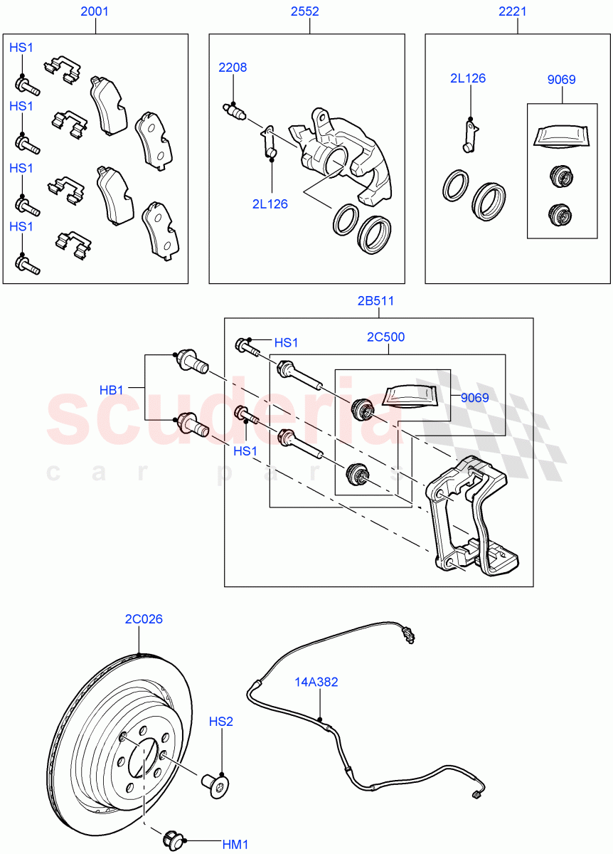 Rear Brake Discs And Calipers (3.0L 24V DOHC V6 TC Diesel, 5.0L OHC SGDI NA V8 Petrol - AJ133) ((V) FROMAA000001, (V) TOAA547440) of Land Rover Land Rover Discovery 4 (2010-2016) [3.0 Diesel 24V DOHC TC]