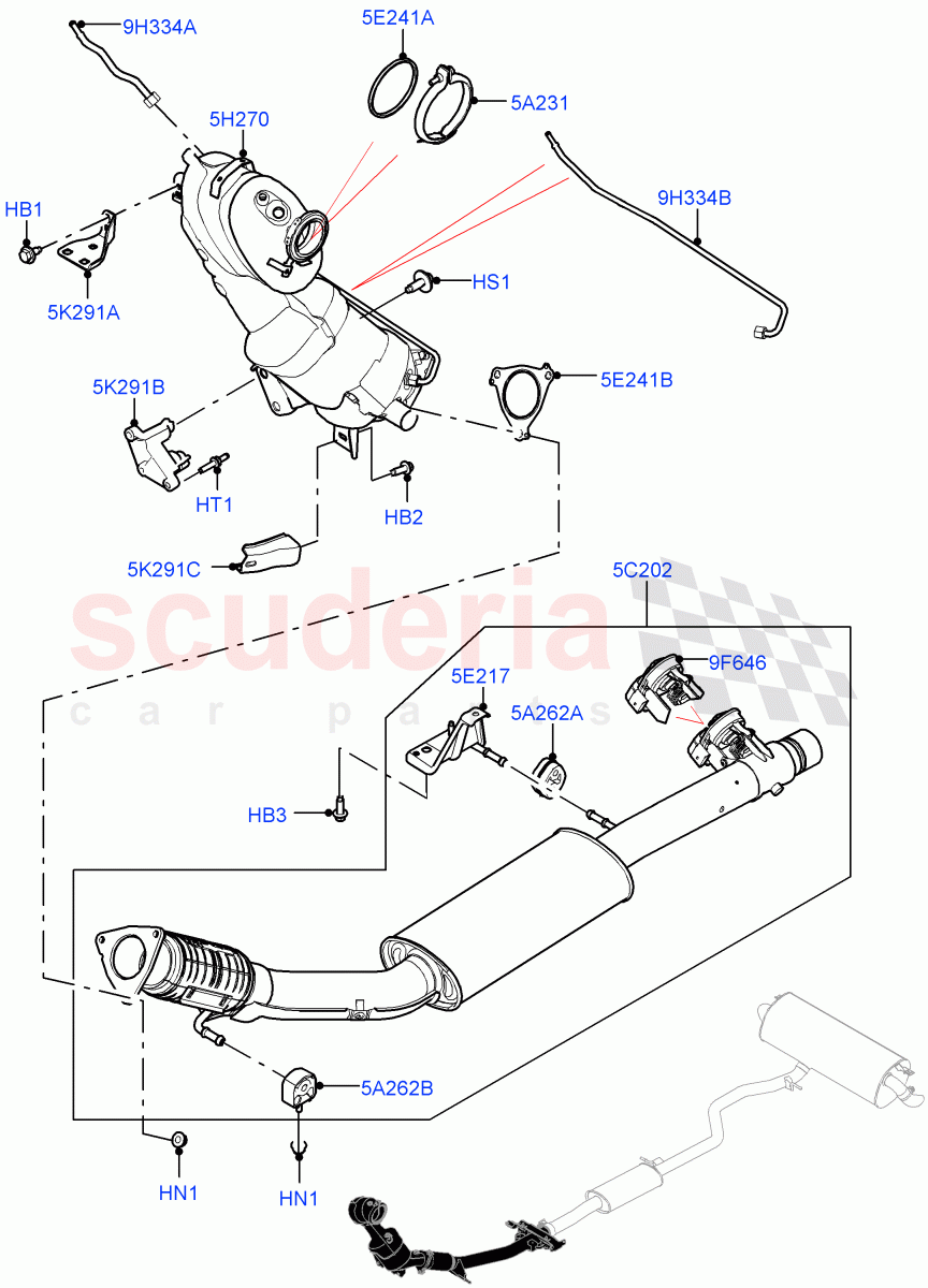 Front Exhaust System (2.0L AJ21D4 Diesel Mid, Stage V Plus DPF, Itatiaia (Brazil), Proconve L6 Emissions) of Land Rover Land Rover Range Rover Evoque (2019+) [2.0 Turbo Diesel AJ21D4]