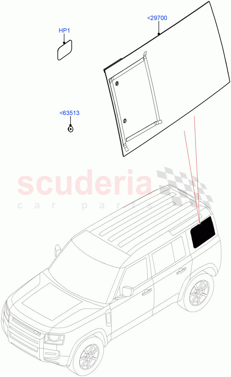 Quarter Windows (Standard Wheelbase, Version - X, Version - First Edition, Version - X-Dynamic, Version - Core, Version - LE) of Land Rover Land Rover Defender (2020+) [5.0 OHC SGDI SC V8 Petrol]