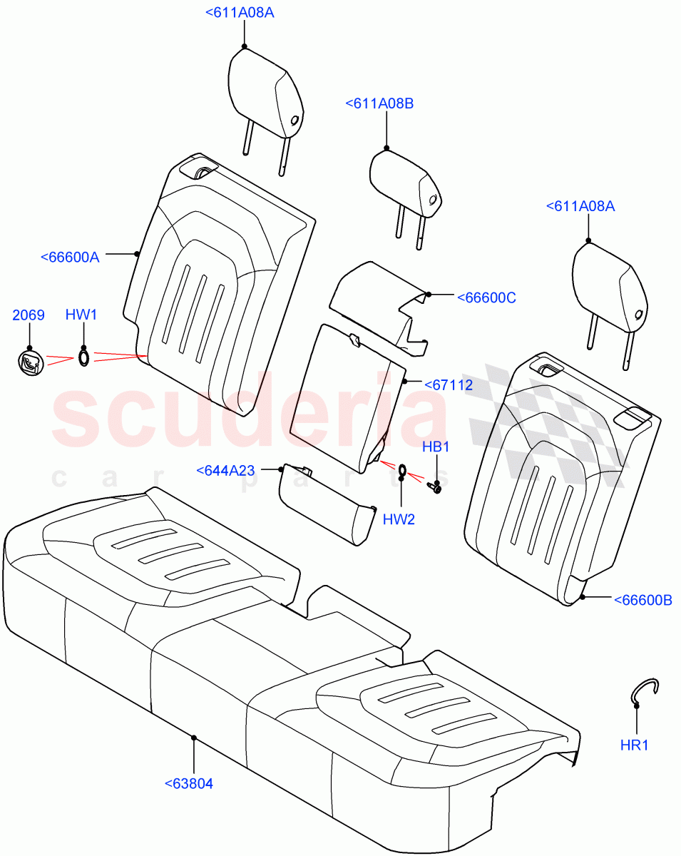 Rear Seat Covers (Short Wheelbase, Miko Perf/ PVC, Rr Seat 40/20/40 Fixed Cushion) of Land Rover Land Rover Defender (2020+) [3.0 I6 Turbo Diesel AJ20D6]