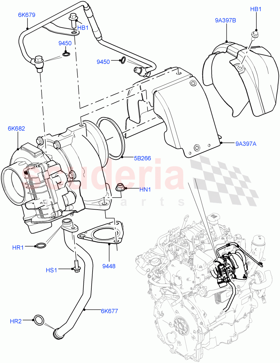 Turbocharger (2.0L I4 DSL MID DOHC AJ200, Itatiaia (Brazil)) ((V) FROMGT000001) of Land Rover Land Rover Discovery Sport (2015+) [2.0 Turbo Diesel]