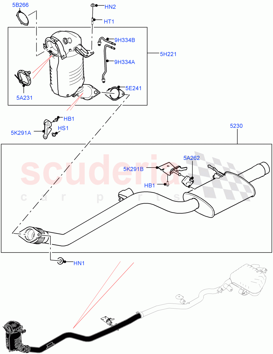 Front Exhaust System (Solihull Plant Build) (2.0L I4 DSL HIGH DOHC AJ200, Stage V Plus DPF, Proconve L6 Emissions) ((V) FROMJA000001) of Land Rover Land Rover Range Rover Sport (2014+) [2.0 Turbo Diesel]