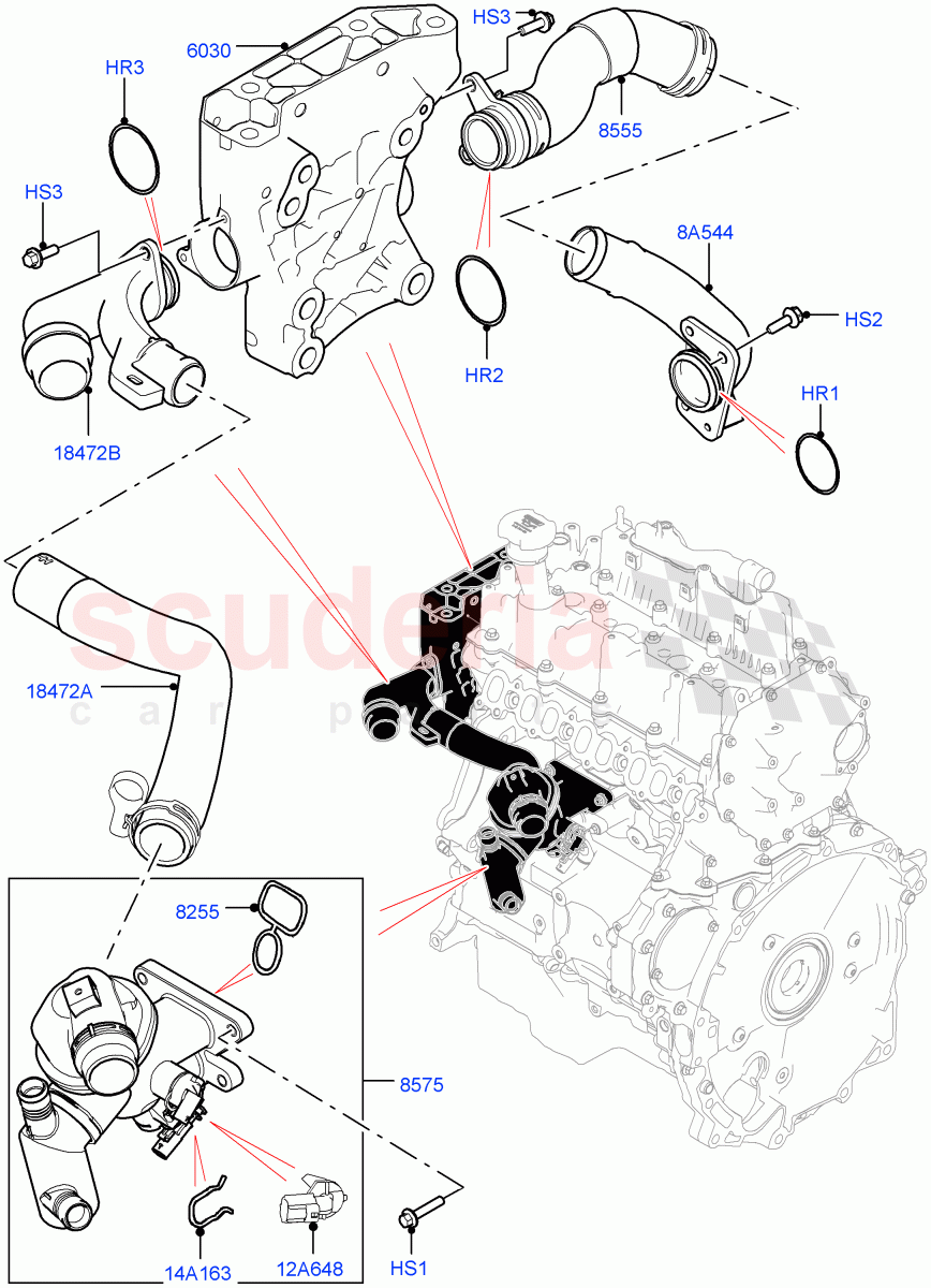 Thermostat/Housing & Related Parts (2.0L I4 DSL MID DOHC AJ200, Itatiaia (Brazil), 2.0L I4 DSL HIGH DOHC AJ200) ((V) FROMGT000001) of Land Rover Land Rover Range Rover Evoque (2012-2018) [2.0 Turbo Diesel]
