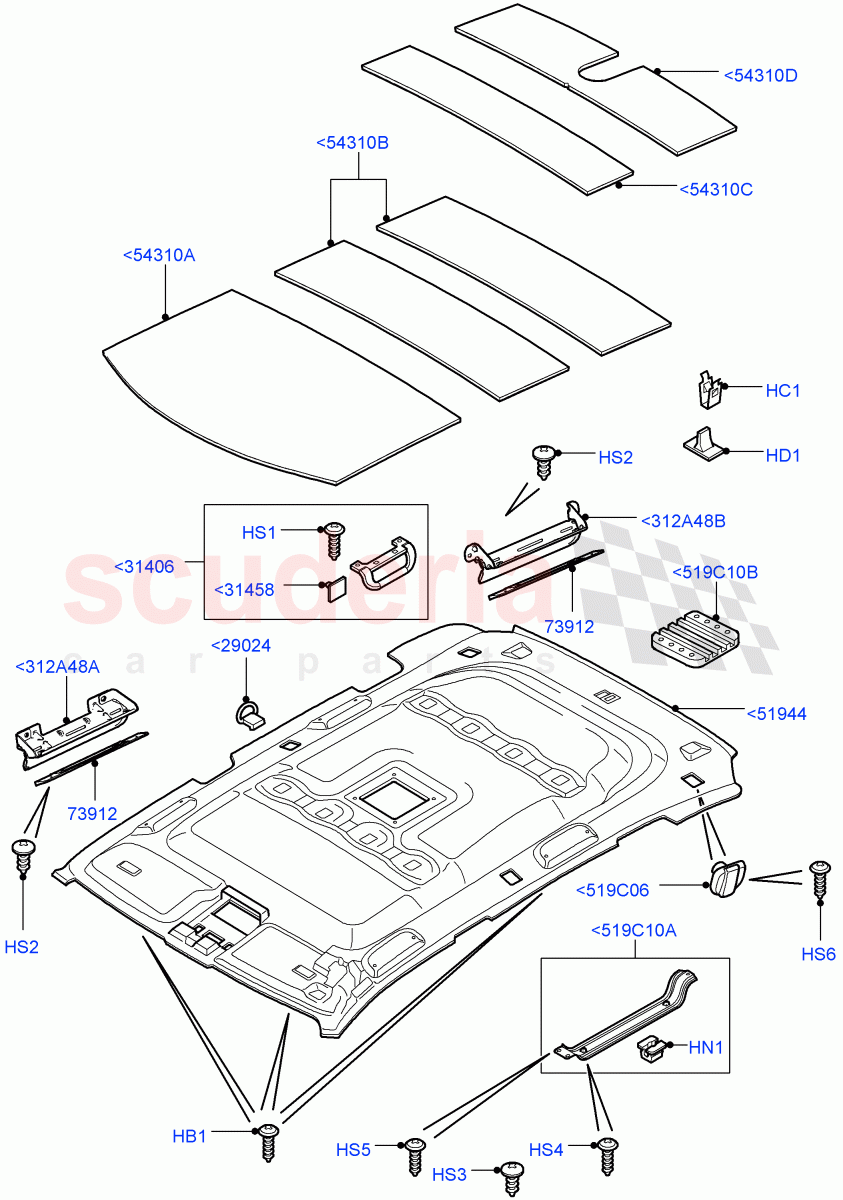 Headlining And Sun Visors (Headlining With Front And Rear Lamp Aperture) (Less Armoured) ((V) FROMAA000001) of Land Rover Land Rover Range Rover (2010-2012) [3.6 V8 32V DOHC EFI Diesel]