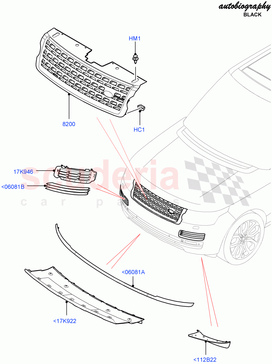 Radiator Grille And Front Bumper (Autobiography Black / SV Autobiography) (Front Bumper Body Clr/Atlas/Chrome, Front Bumper - Graphite Atlas, Front Bumper Graphite 2) ((V) FROMEA000001, (V) TOHA999999) of Land Rover Land Rover Range Rover (2012-2021) [3.0 Diesel 24V DOHC TC]